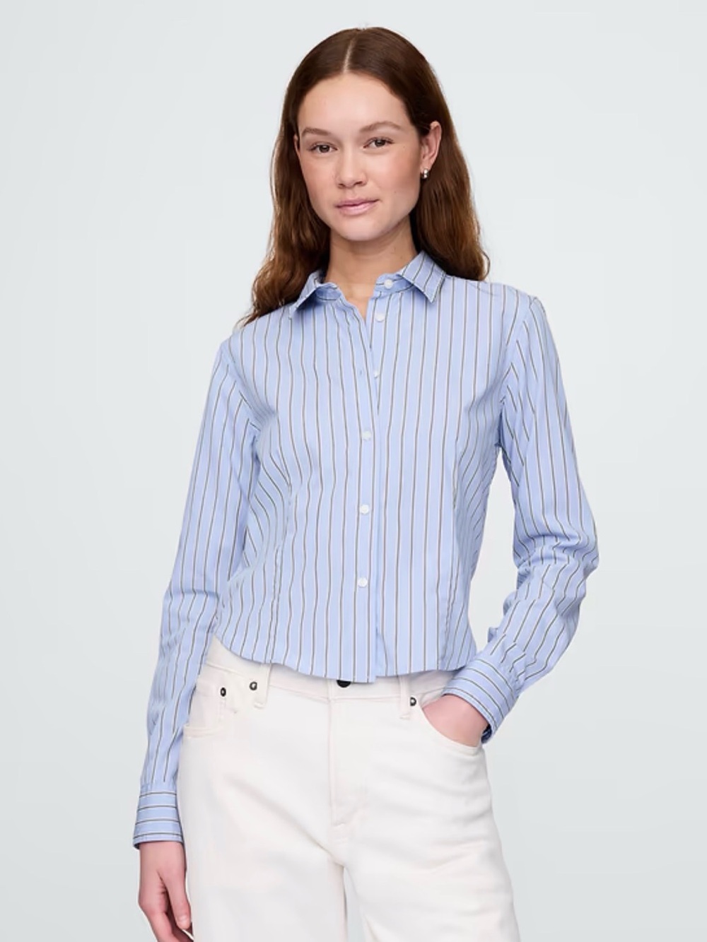GAP Organic Cotton Light Blue Crop Button-Up Shirt